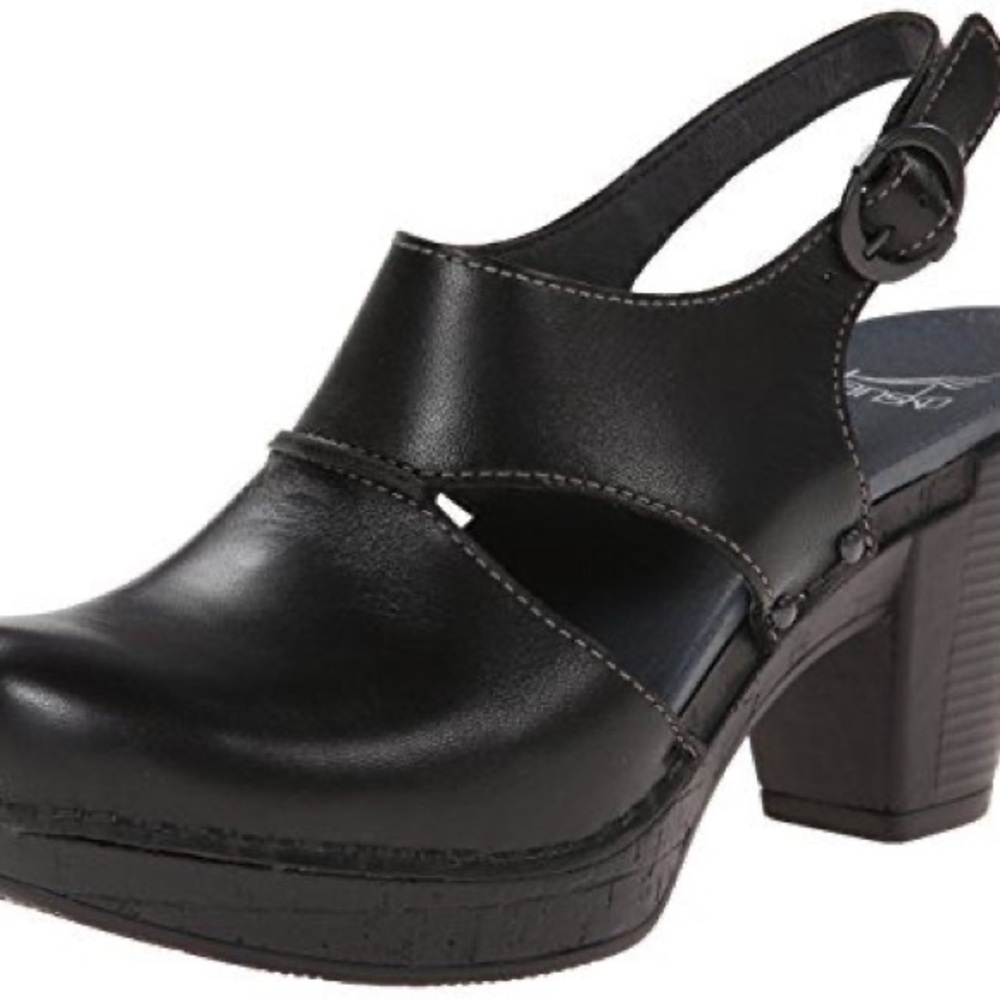 Women’s Black Slingback Leather Heeled Clog - Picture 2 of 7